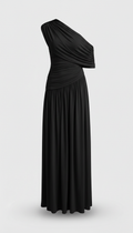Leni - Collar diagonal plisado vestido irregular negro