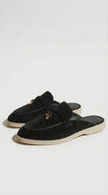 Sora - Natural Leather Slip-On Mules Black