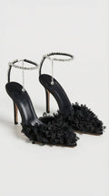 Noma - Flower Petal Embroidered Stiletto Sandals With Genuine Leather Interior Black