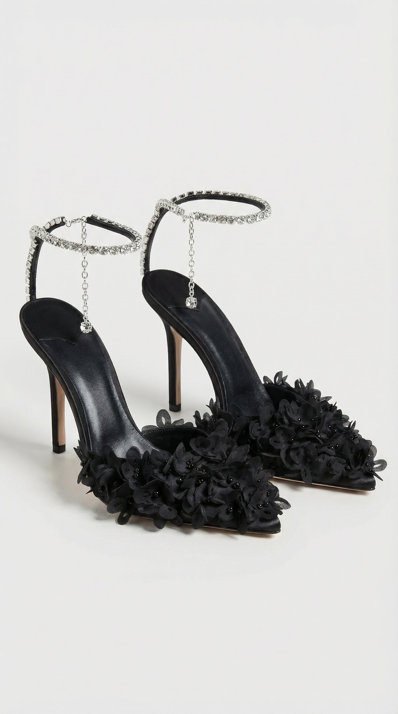 Noma - Flower Petal Embroidered Stiletto Sandals With Genuine Leather Interior Black