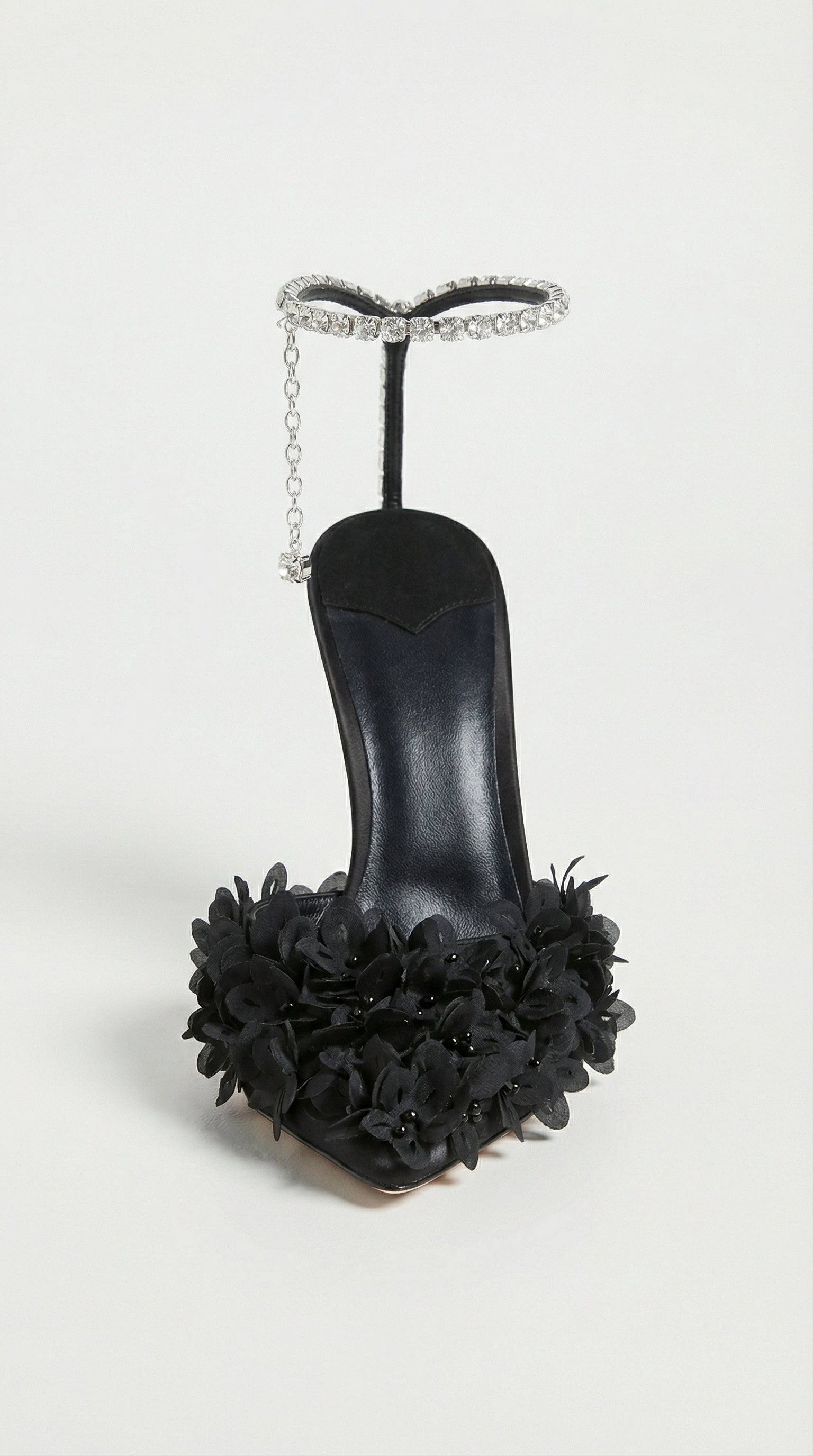Noma - Flower Petal Embroidered Stiletto Sandals With Genuine Leather Interior Black