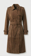 Elva - Genuine Belted Suede Trench Brown