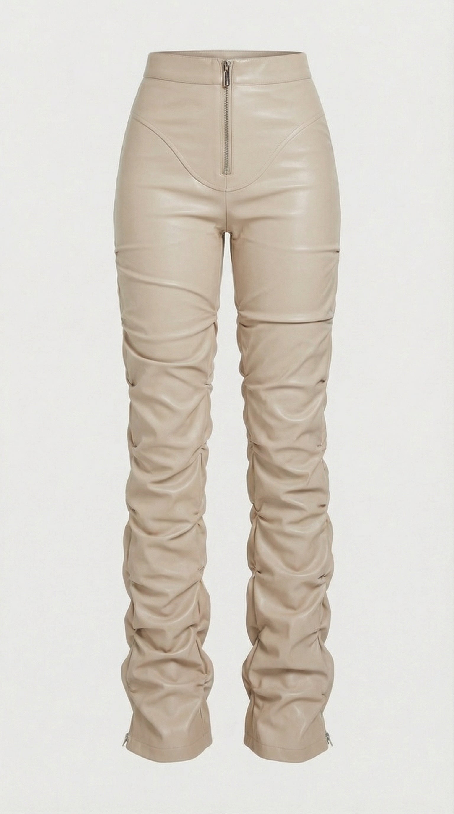 Aven - High-Waist Stacked Vegan Leather Pants Ivory