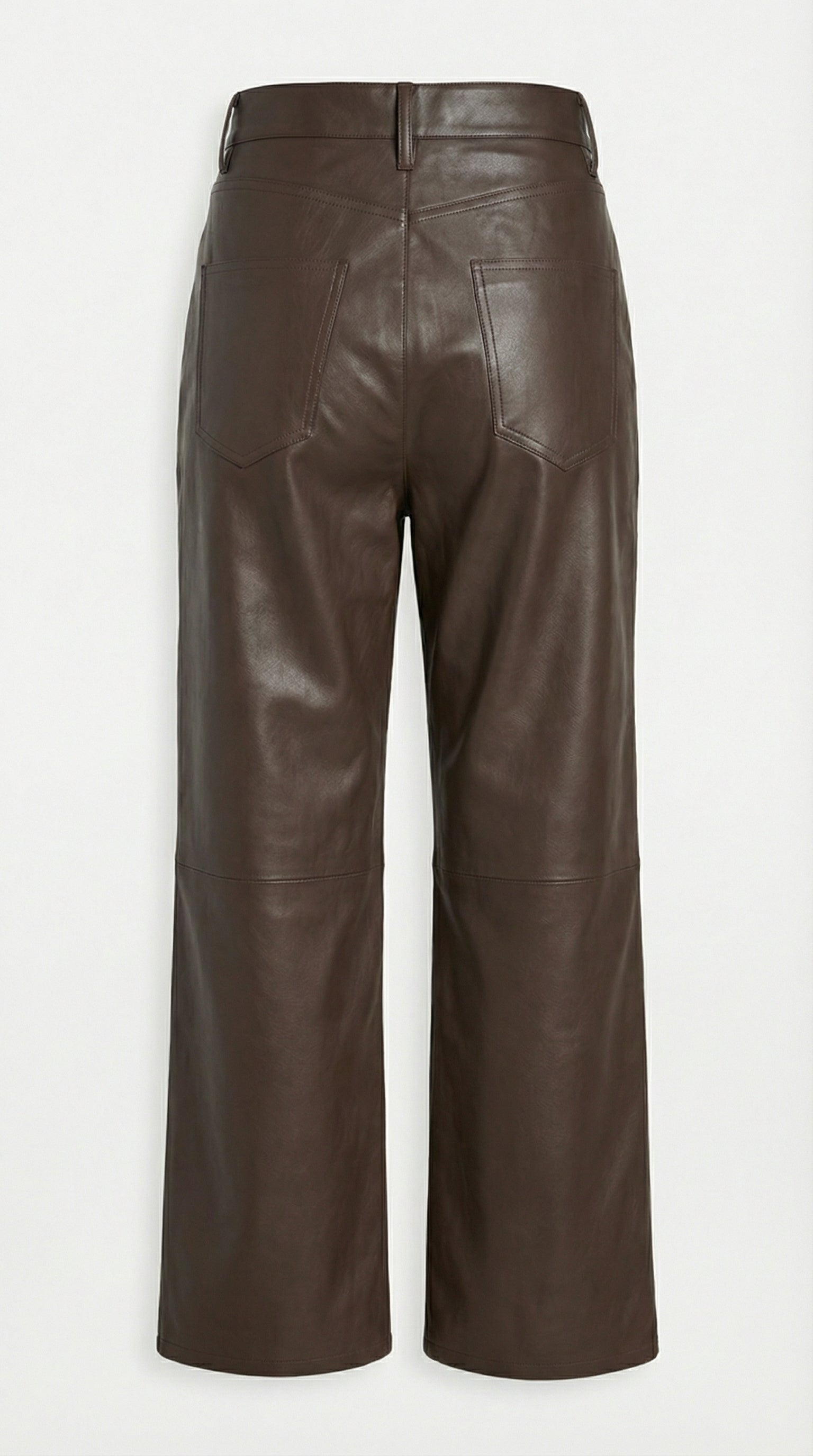 Lira - High Waist Genuine Leather Straight Cropped Trousers Brown