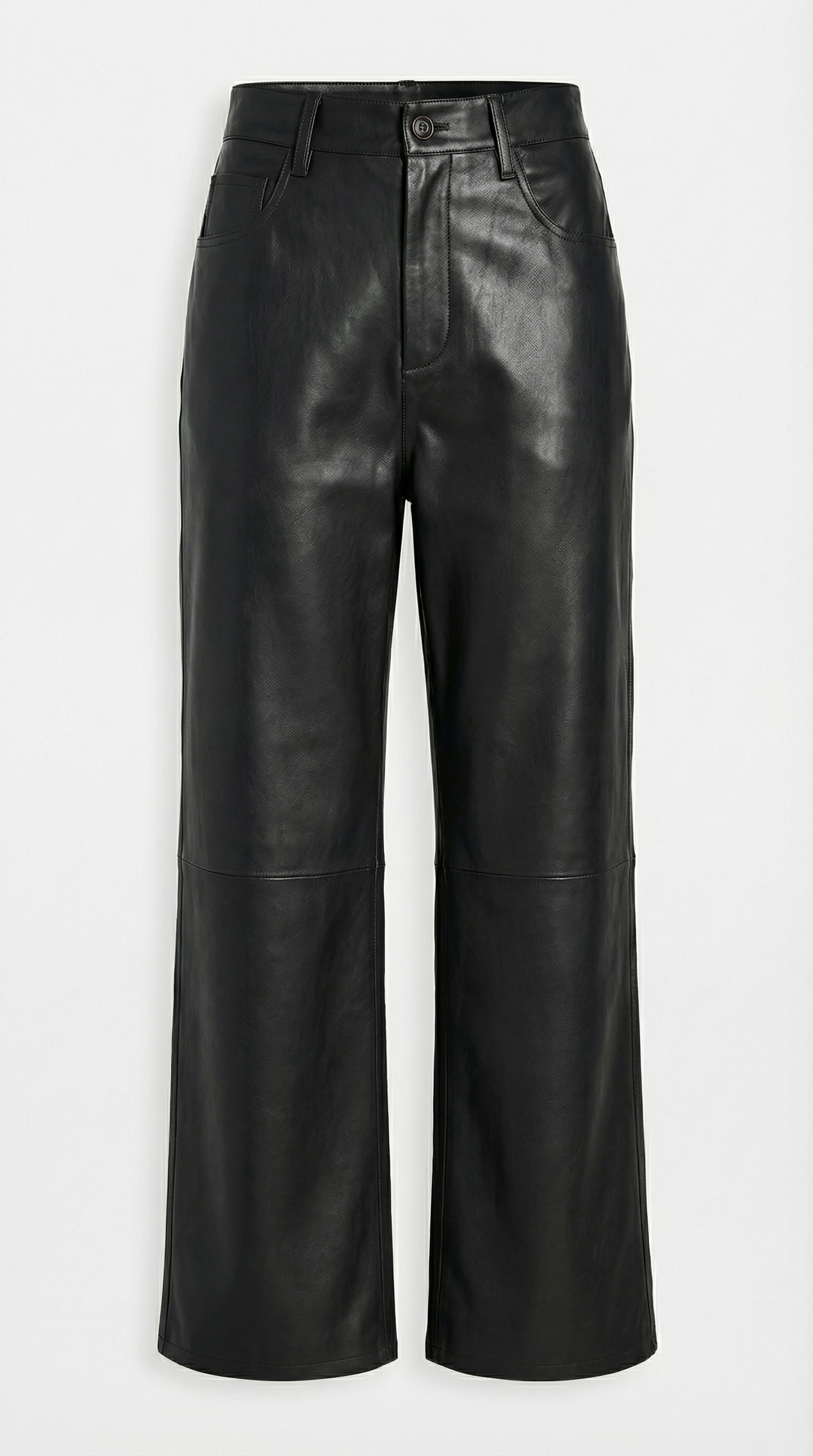 Lira - High Waist Genuine Leather Straight Cropped Trousers Black
