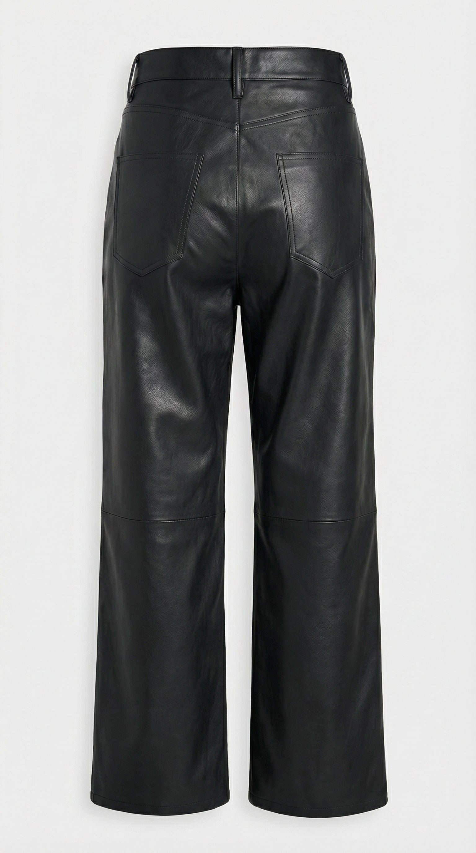Lira - High Waist Genuine Leather Straight Cropped Trousers Black