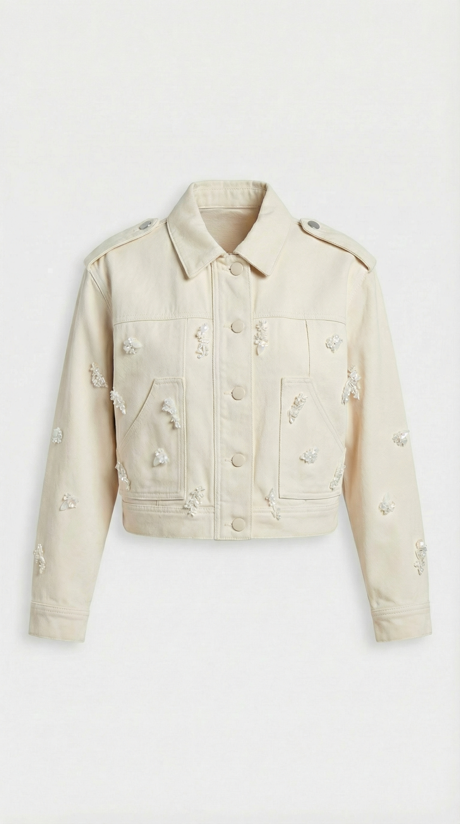 Nira - Beige Bead-Decorated Cotton Denim Set