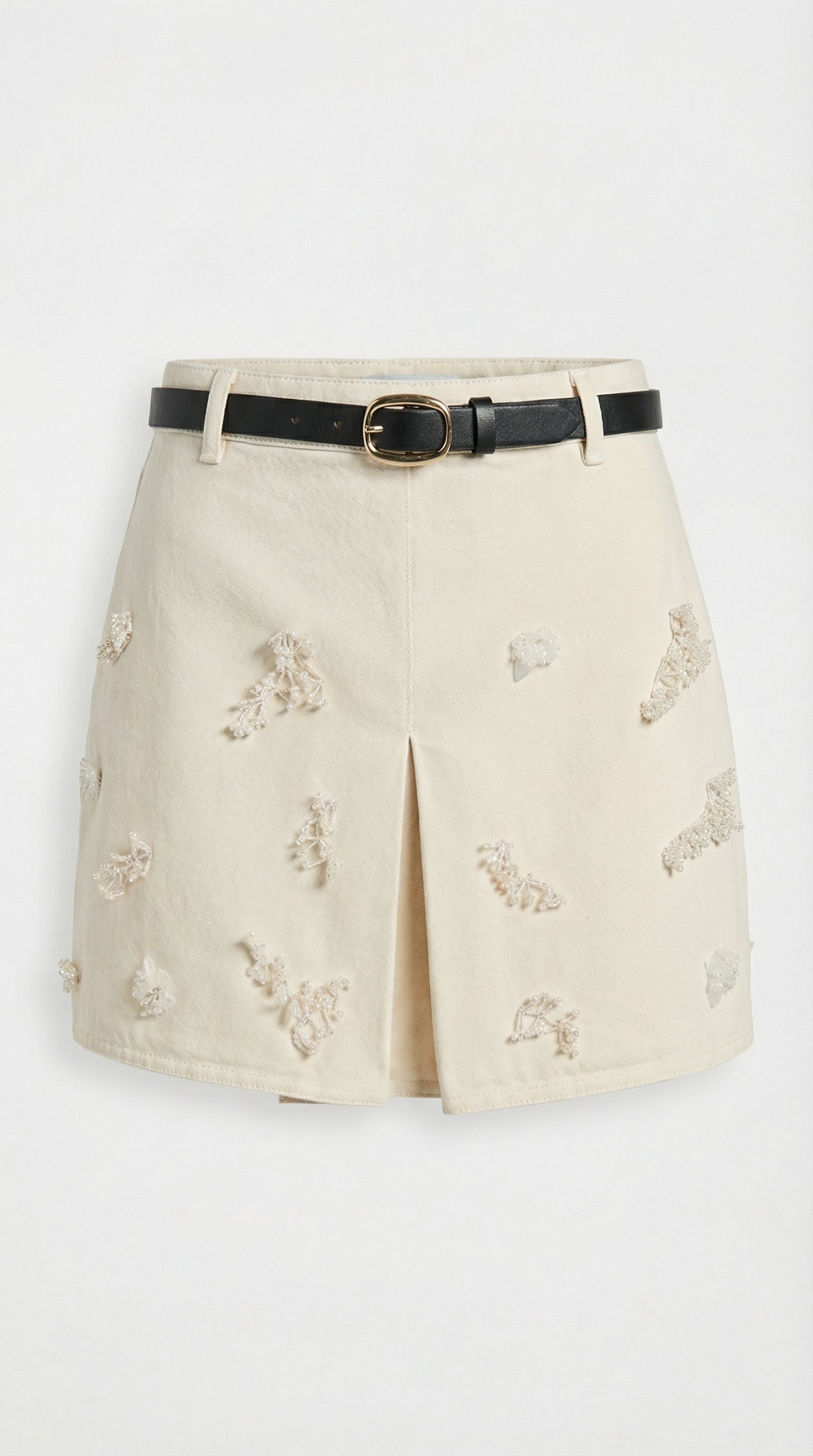 Nira - Beige Bead-Decorated Cotton Denim Set