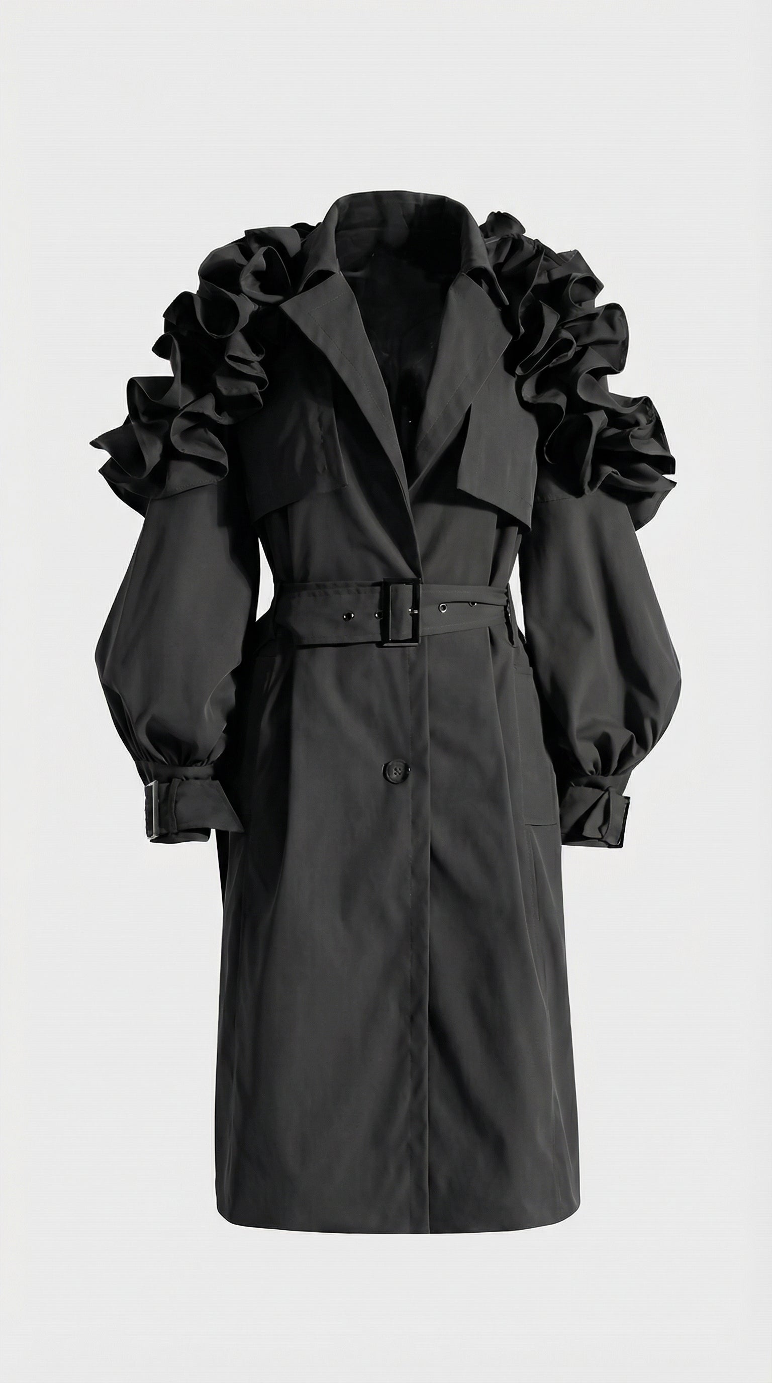 Lume - Luxury Runway Long Trench Black
