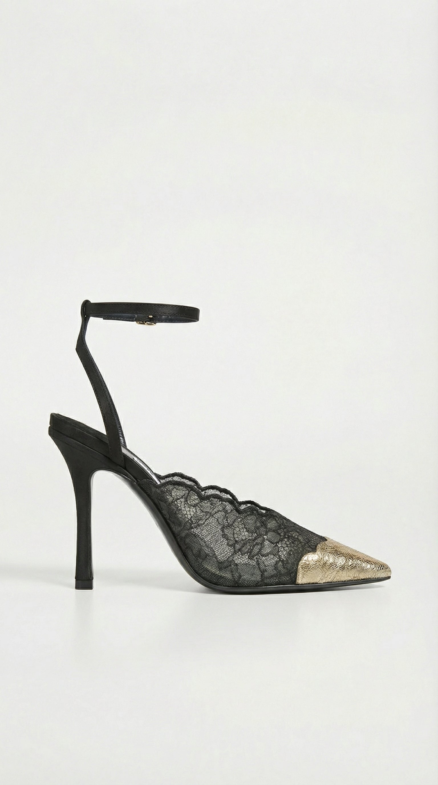 Kiva - Lace Embroidery Metal Pointed Heels Black