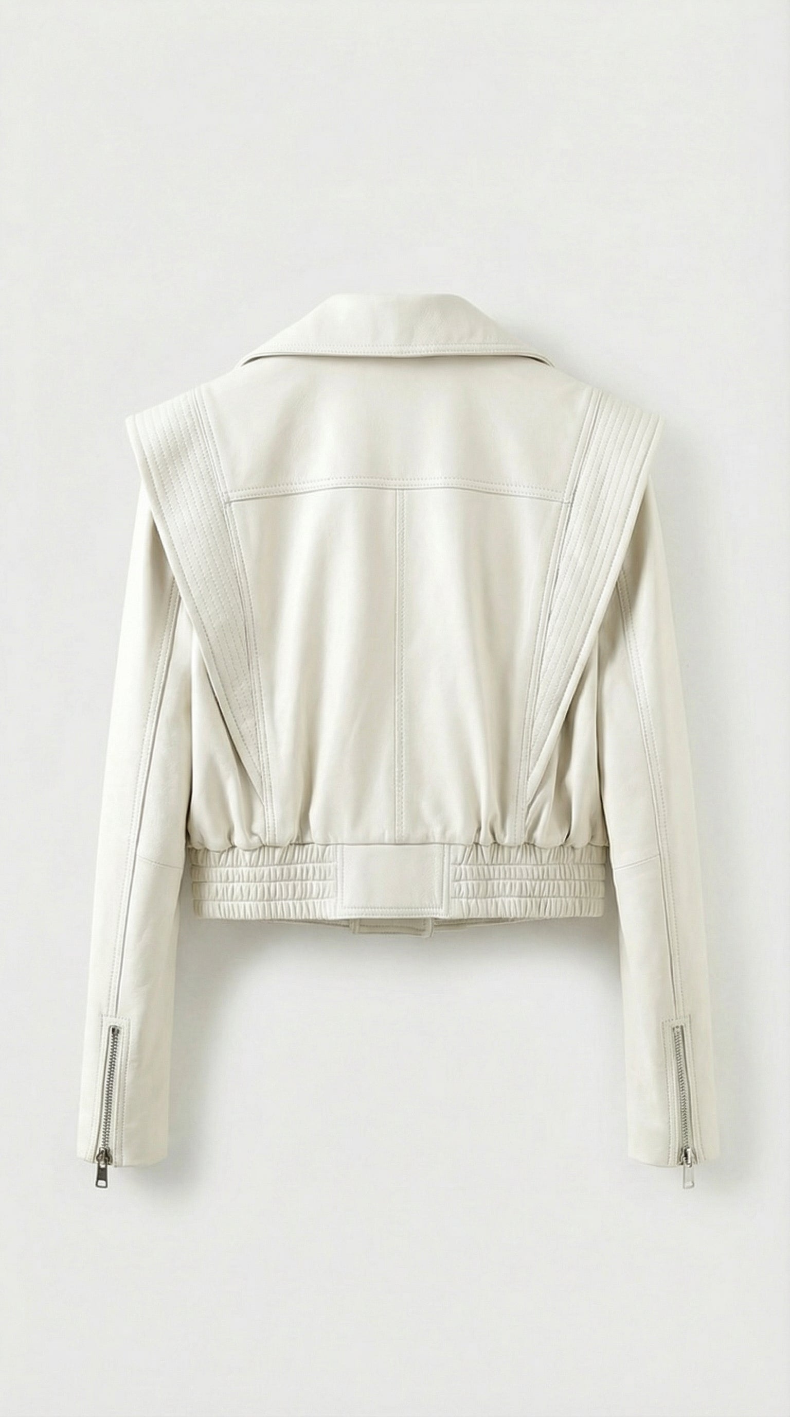 Aeria - Short Biker Genuine Leather Jacket White