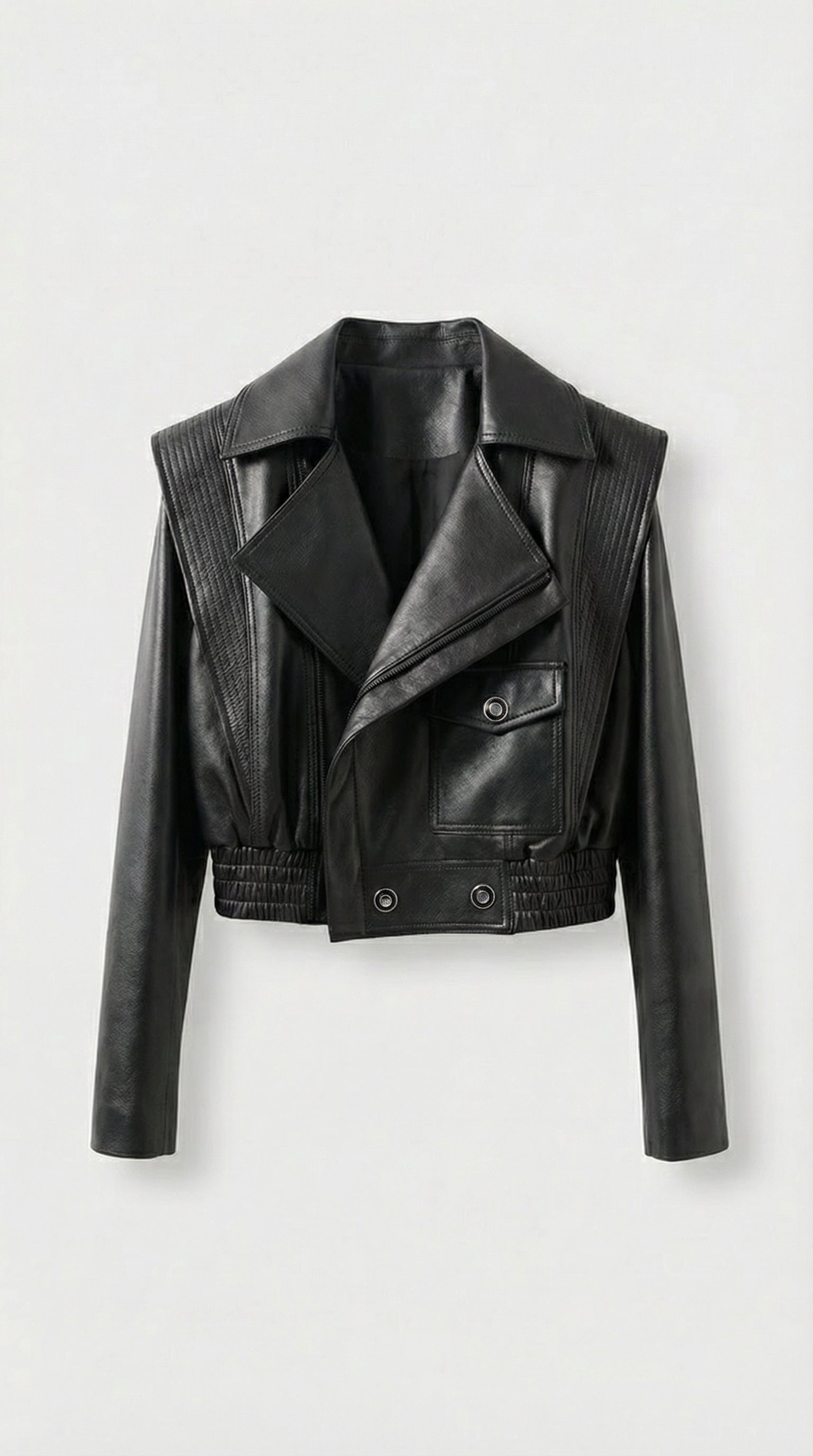 Aeria - Short Biker Genuine Leather Jacket Black