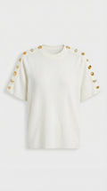 Avena - Camiseta de punto con hebilla metálica de algodón blanco