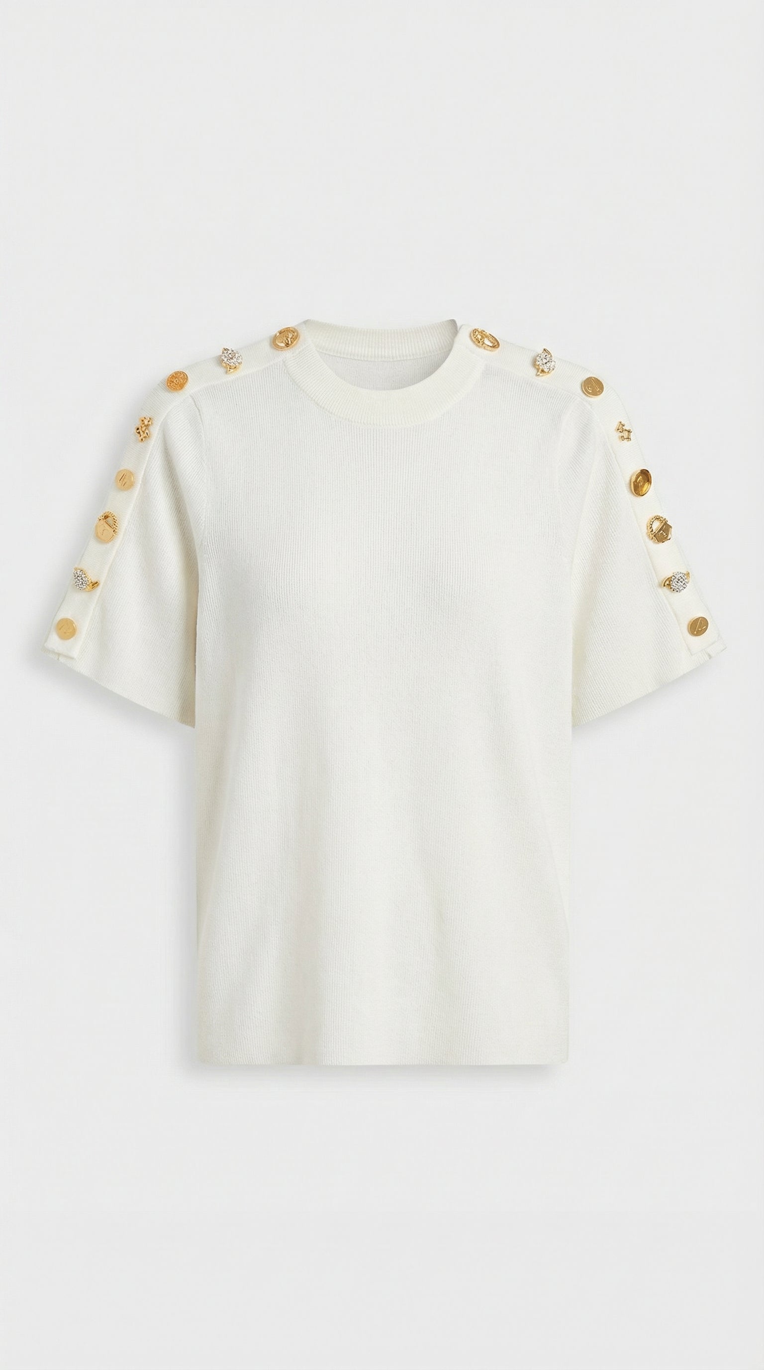 Avena - Metal Buckle Cotton Knitted T-shirt White