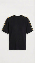 Avena - Camiseta de punto con hebilla metálica de algodón negro