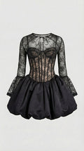 Risa - Vestido Mini Puffball de Encaje Negro