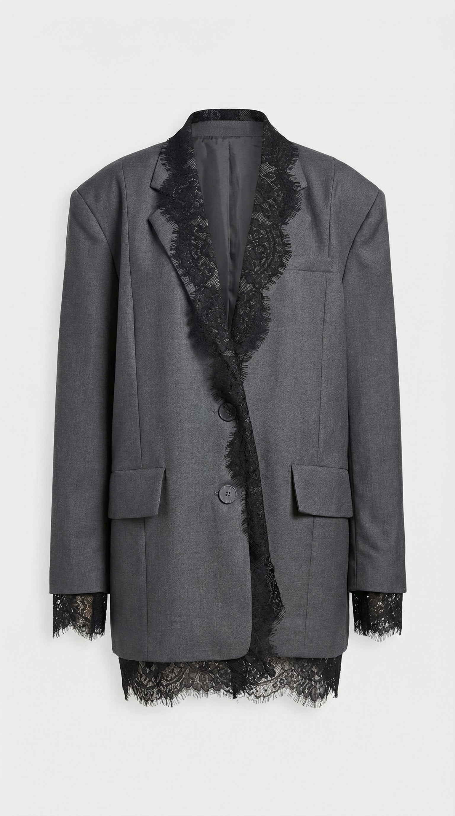 Elia - Chic Spliced Lace-Edge Blazer