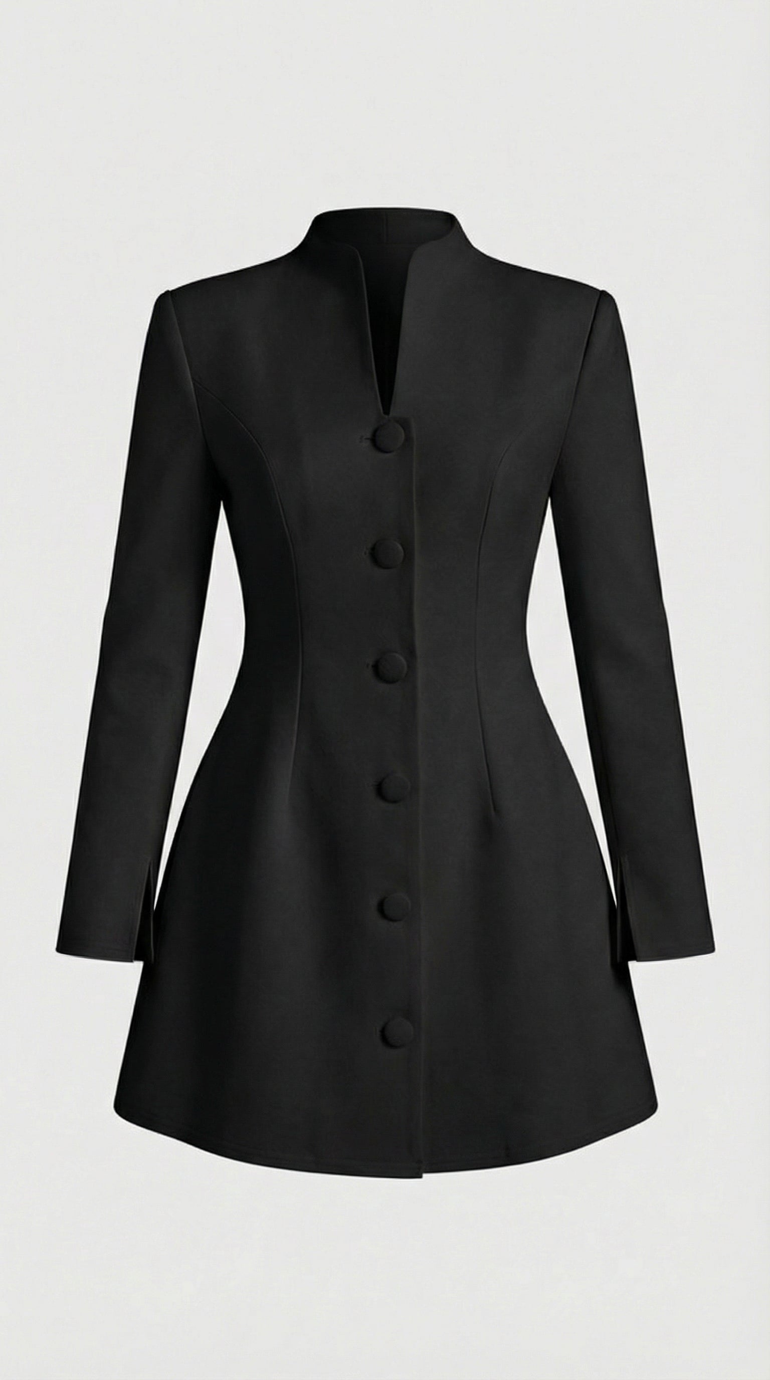 Savi - Stand-Collar Buttoned Office Blazer Dress Black
