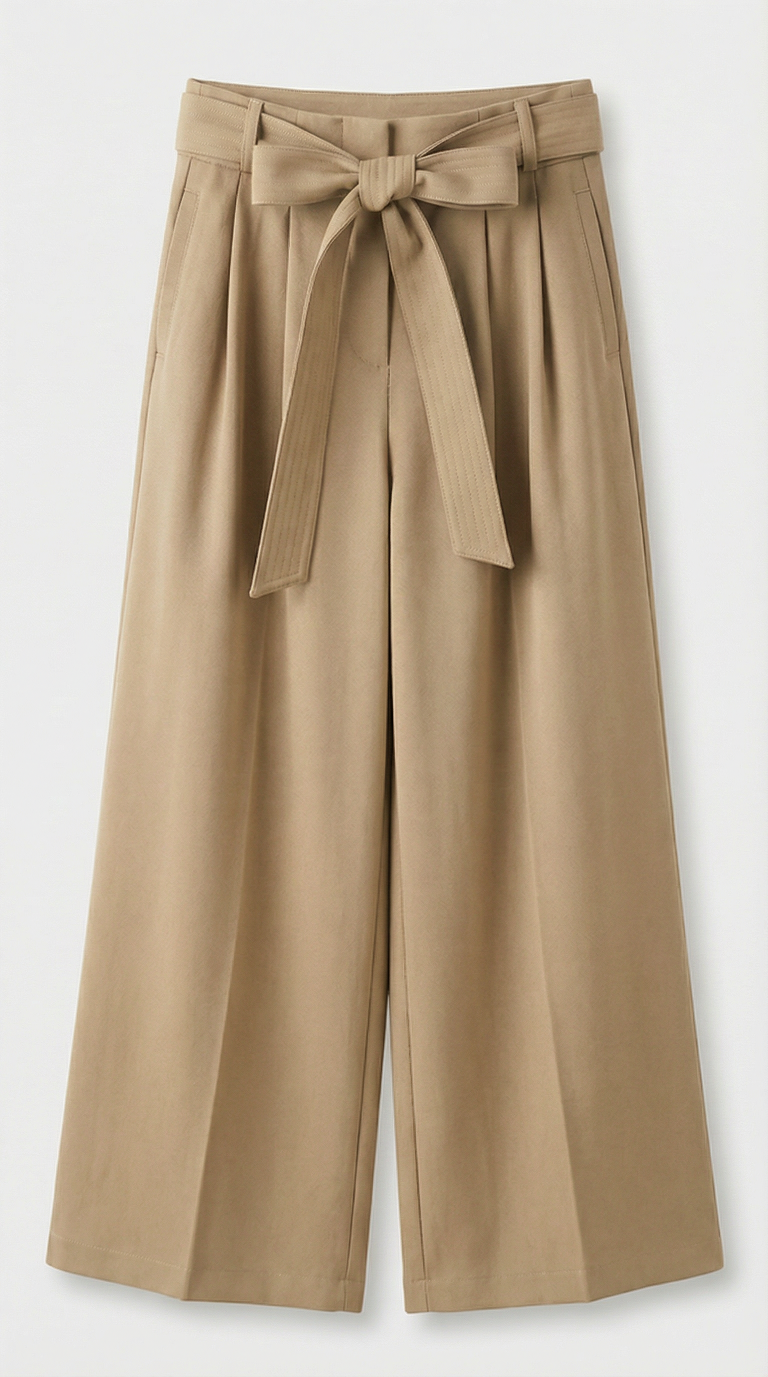 Nalo - Tie-Strap Pleated Wide-Legs Beige