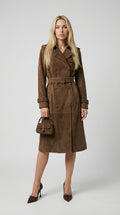 Elva - Belted Genuine Suede Trench Brown