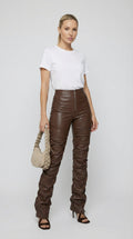 Aven - High-Waist Stacked Vegan Leather Pants Brown