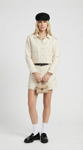 Nira - Beige Bead-Decorated Cotton Denim Set