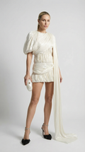 Aroa - Single Shoulder Folded Mini Dress