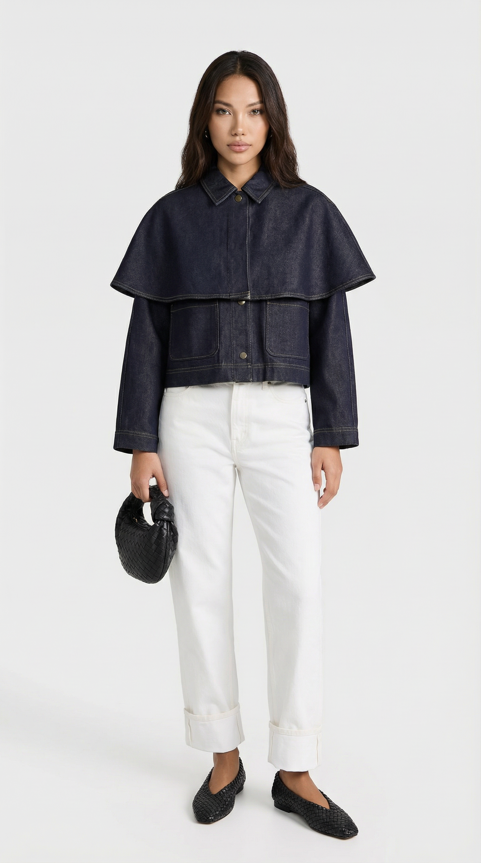 Asha - Cape Layered Denim Button Jacket
