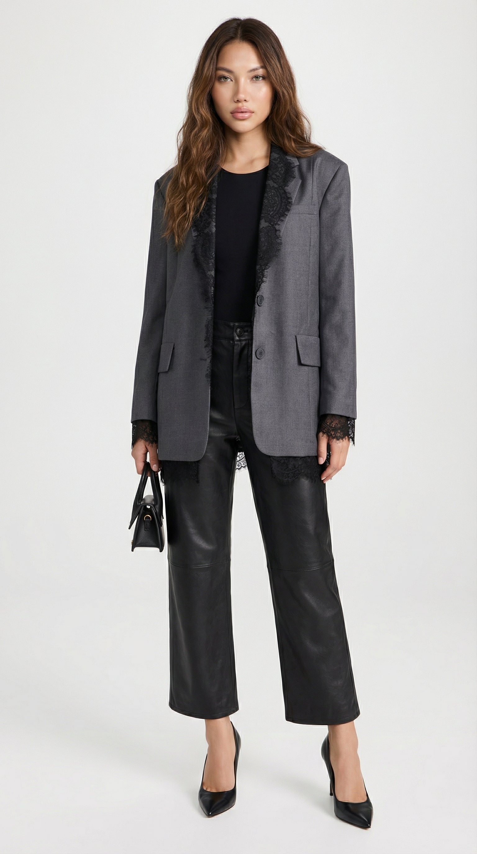 Elia - Chic Spliced Lace-Edge Blazer