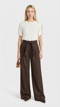 Nalo - Tie-Strap Pleated Wide-Legs Brown
