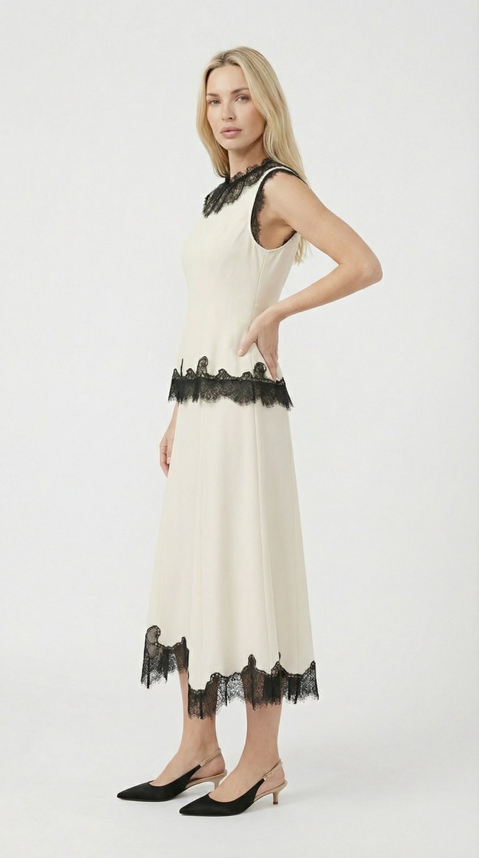 Sani - 100% Silk Lace Embroidery Mid Skirt