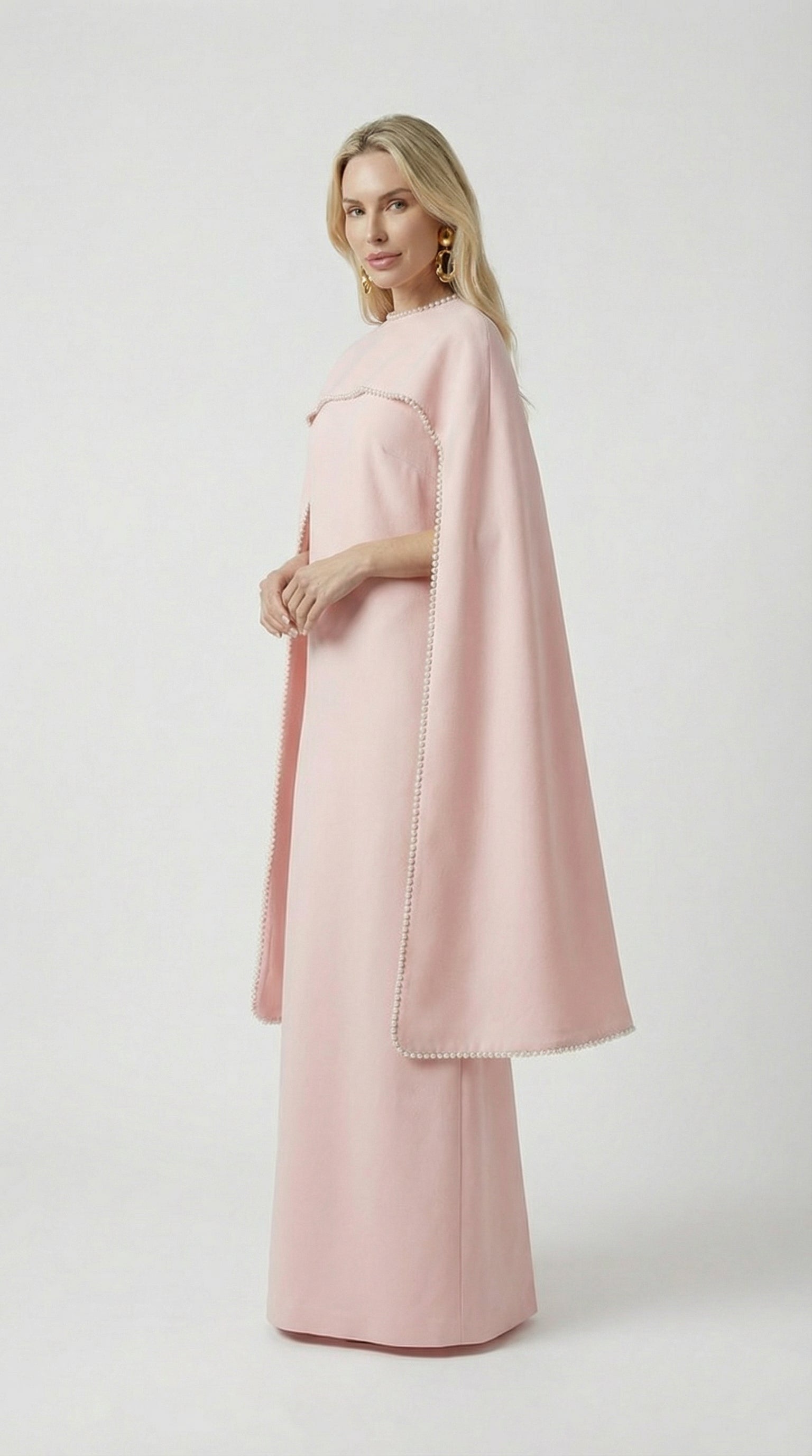 Lova - Heavy Beading Long Bell Sleeve Cape Gown