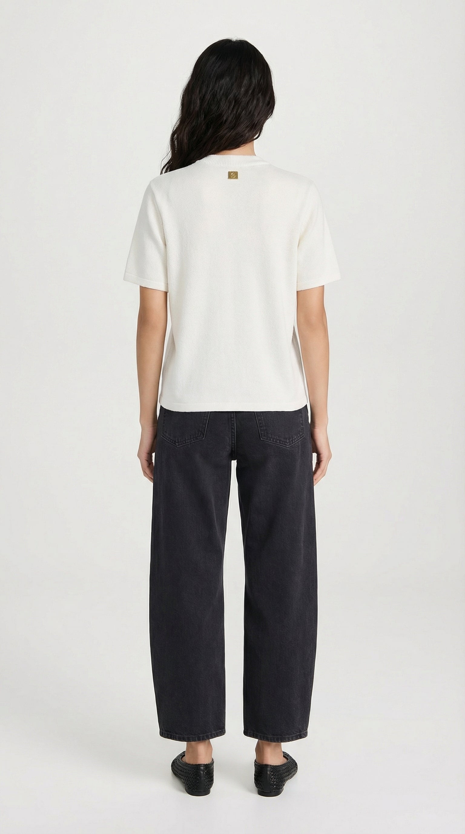 Avena - Metal Buckle Cotton Knitted T-shirt White