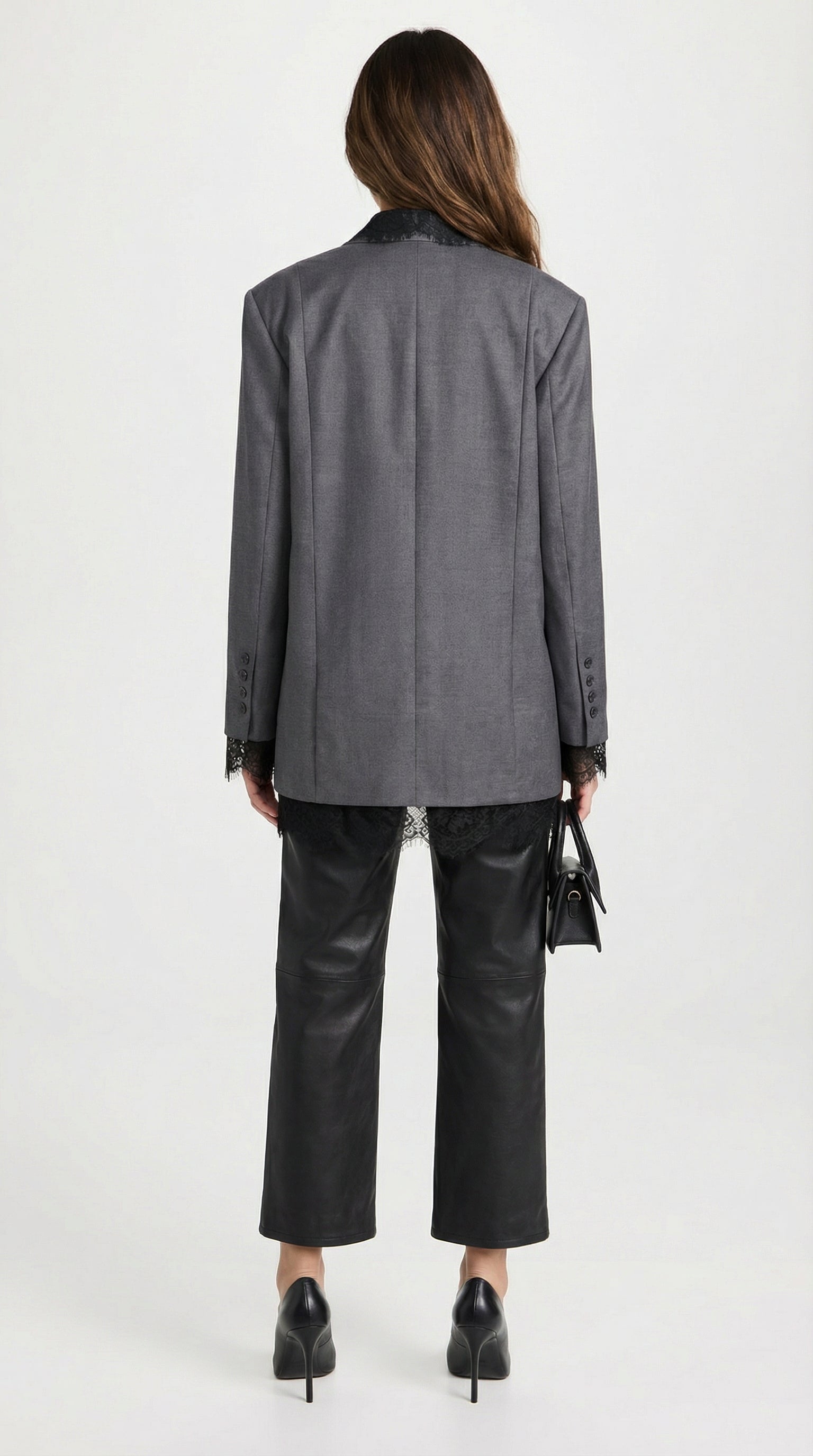 Elia - Chic Spliced Lace-Edge Blazer