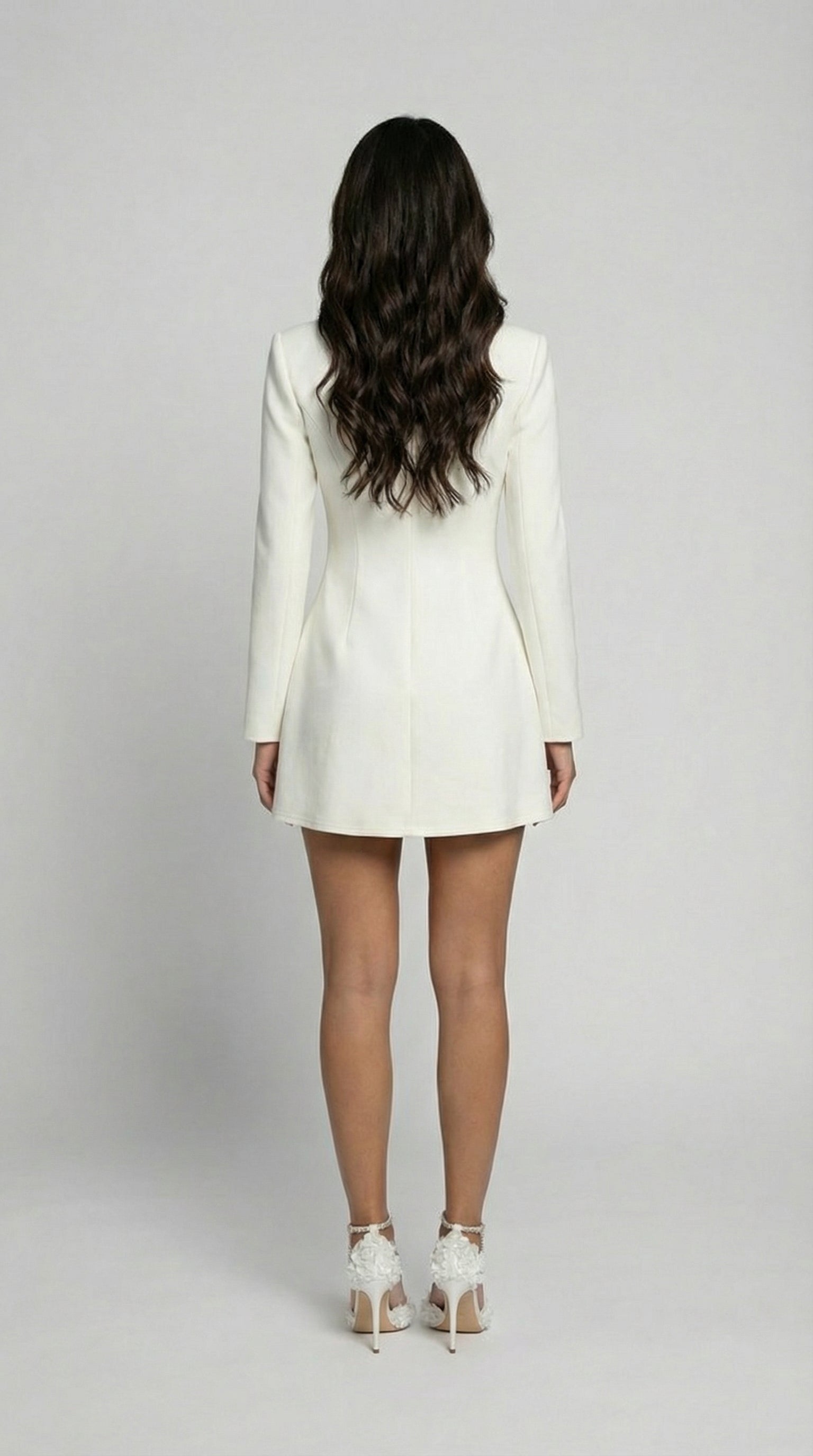 Savi - Stand-Collar Buttoned Office Blazer Dress White