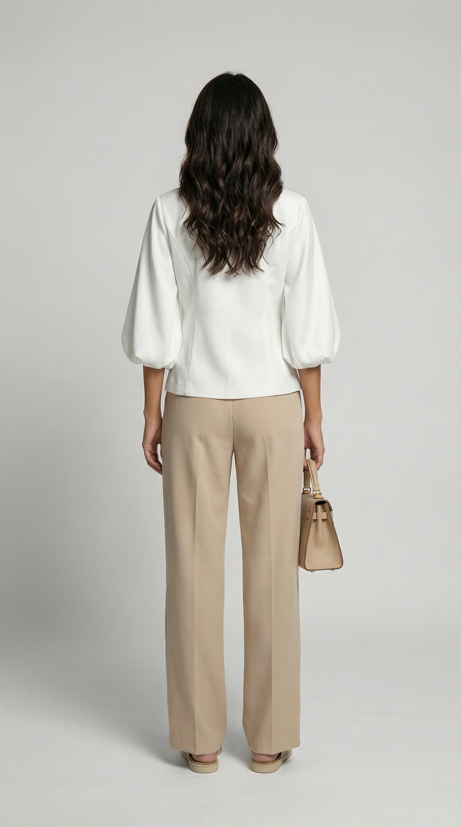 Keni - Metal-Button Puff-Sleeve Top White