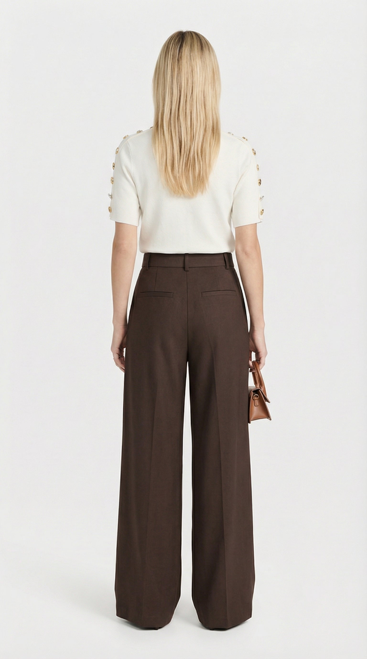 Nalo - Tie-Strap Pleated Wide-Legs Brown