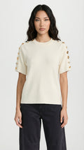 Avena - Metal Buckle Cotton Knitted T-shirt White