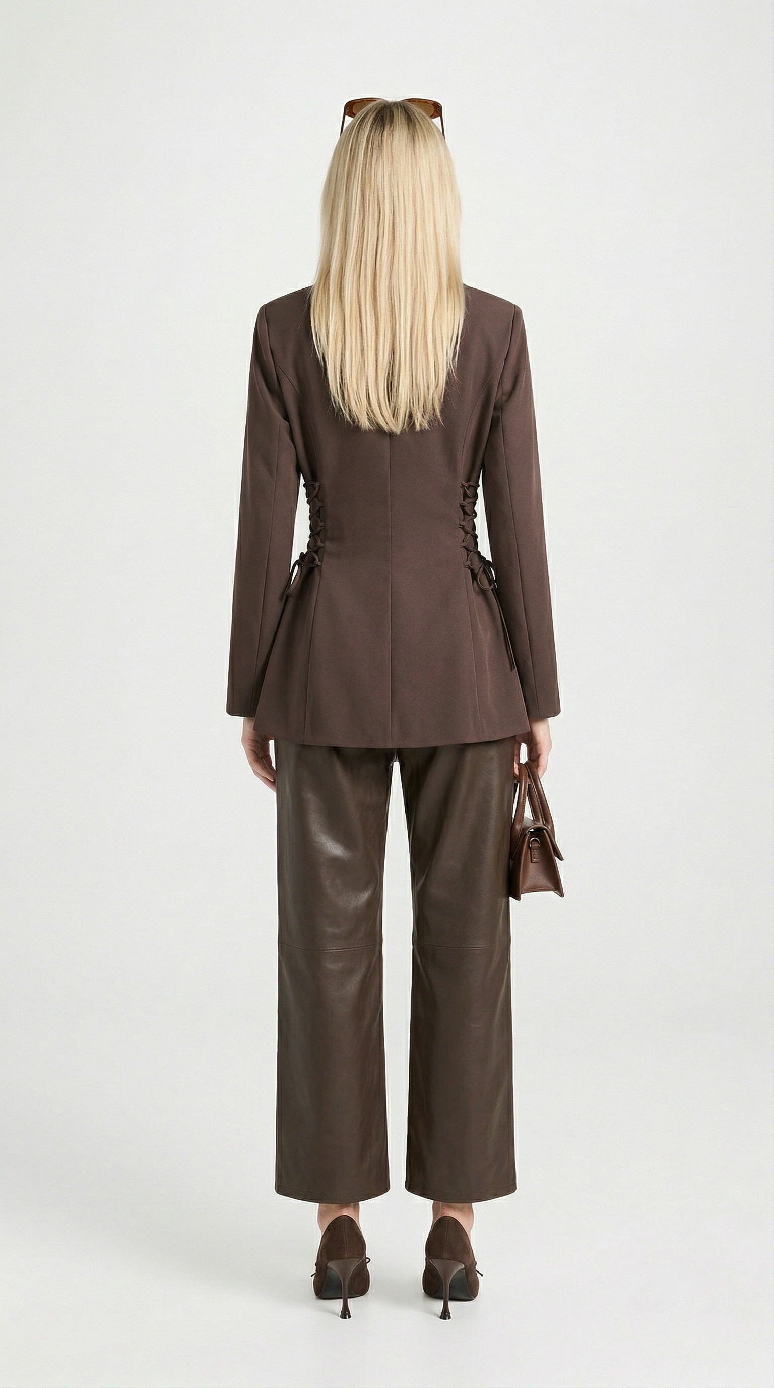 Misa - Coffee Brown Side Lace-up Blazer