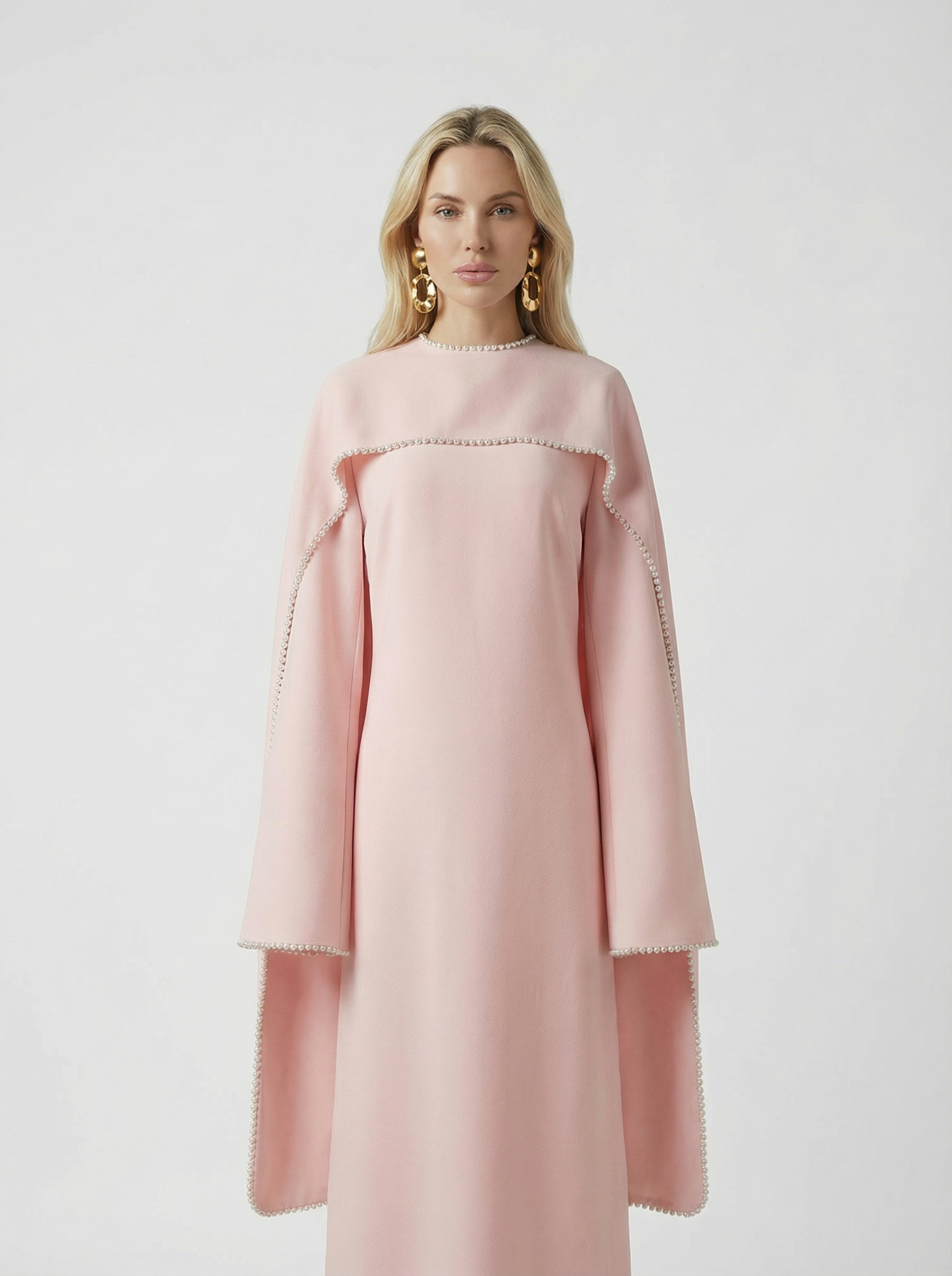 Lova - Heavy Beading Long Bell Sleeve Cape Gown