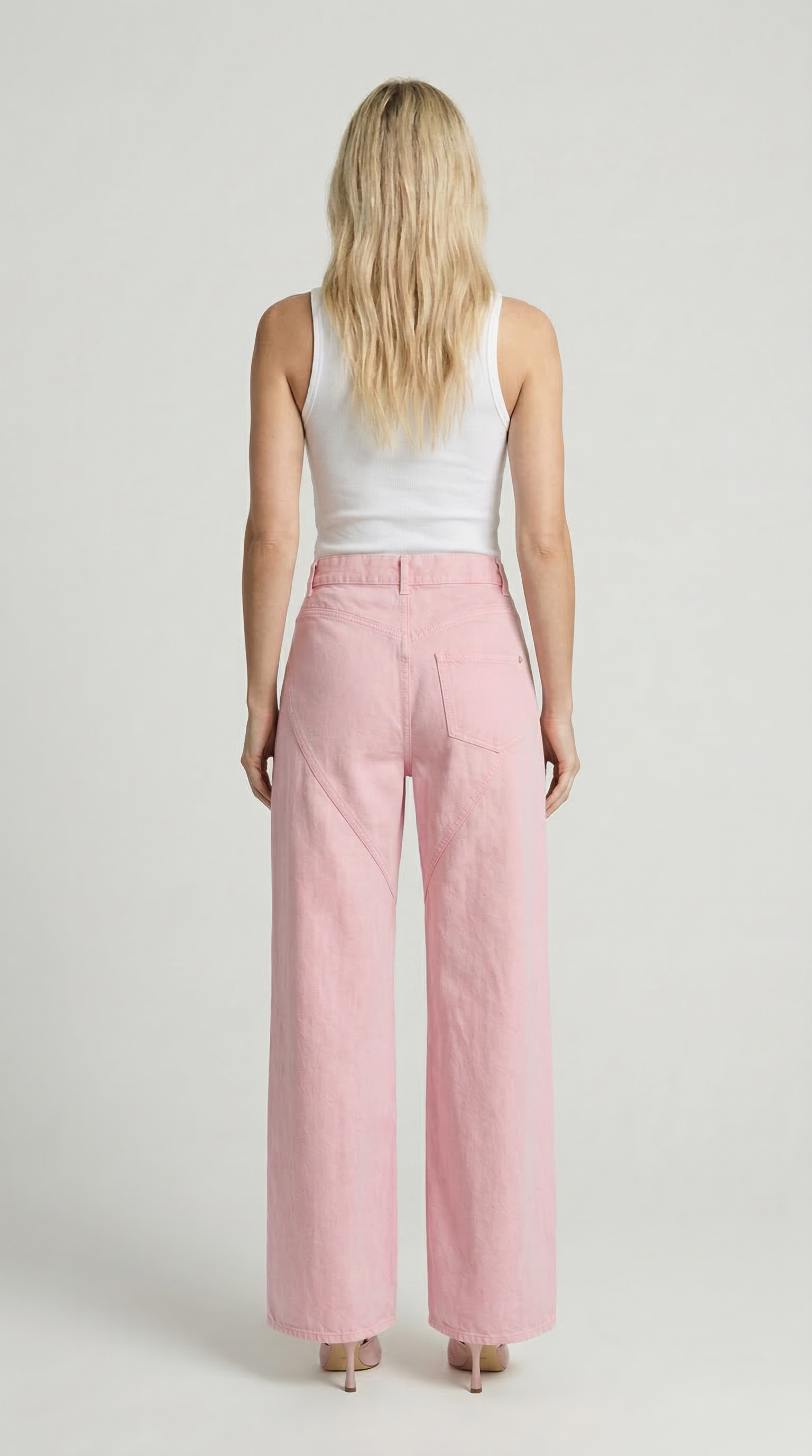 Suri - Spliced Diamond Wide-Leg Cotton Denim Jeans