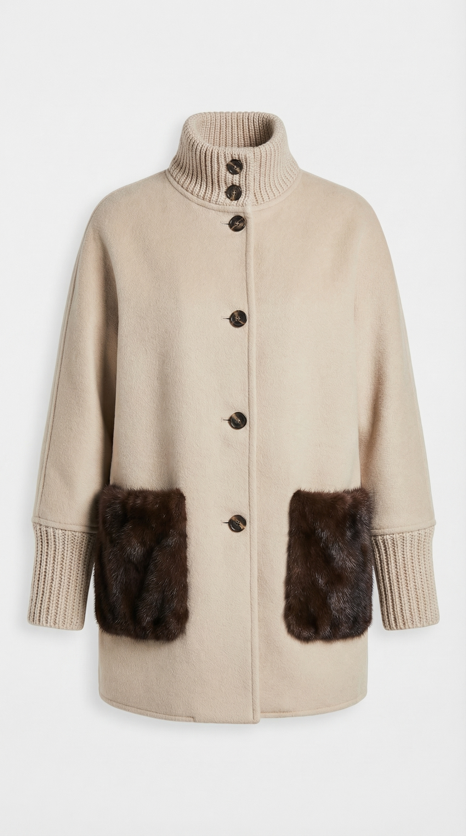 Seriss - Loose Knit Fur Sweater with Standup Collar Beige