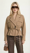 Olea - Modern Vintage Turn-Down Collar & Lace Up Pocket Short Jacket