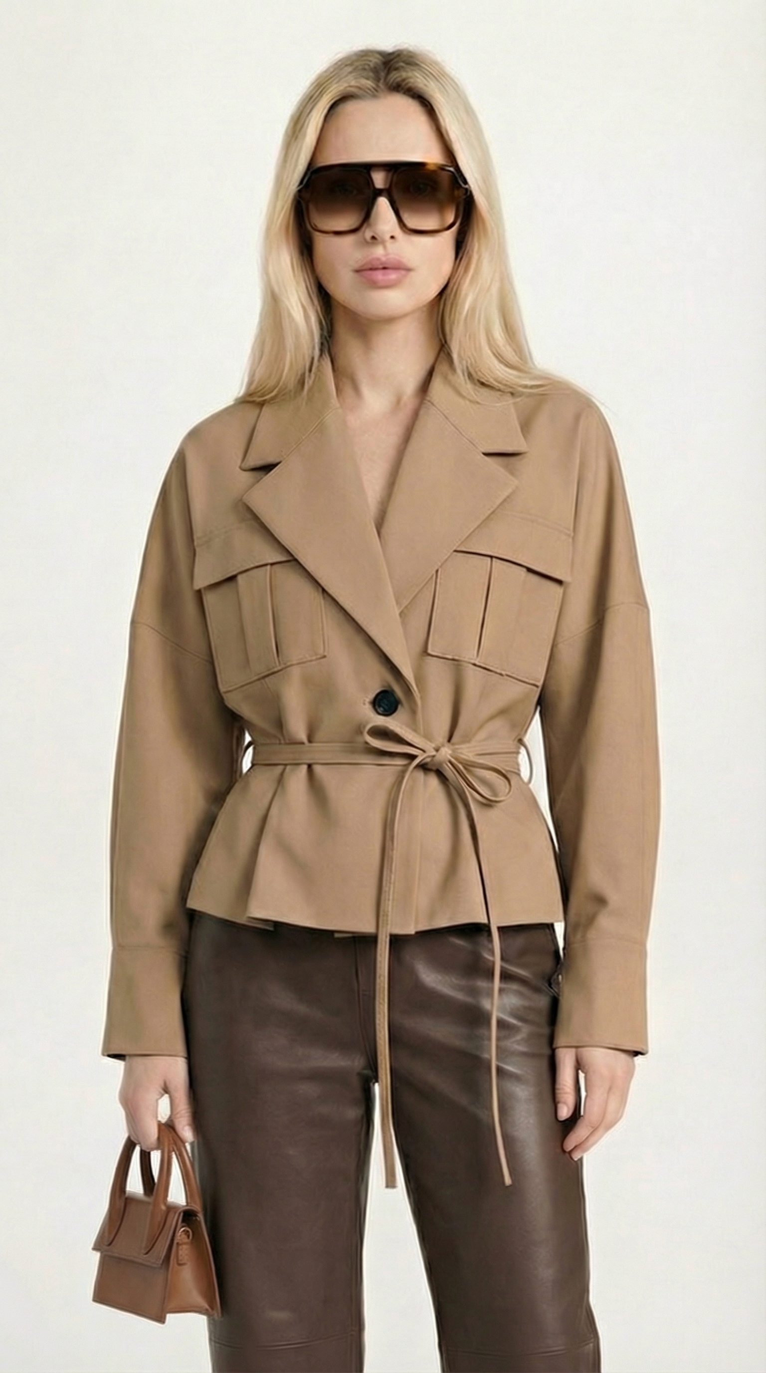 Olea - Modern Vintage Turn-Down Collar & Lace Up Pocket Short Jacket