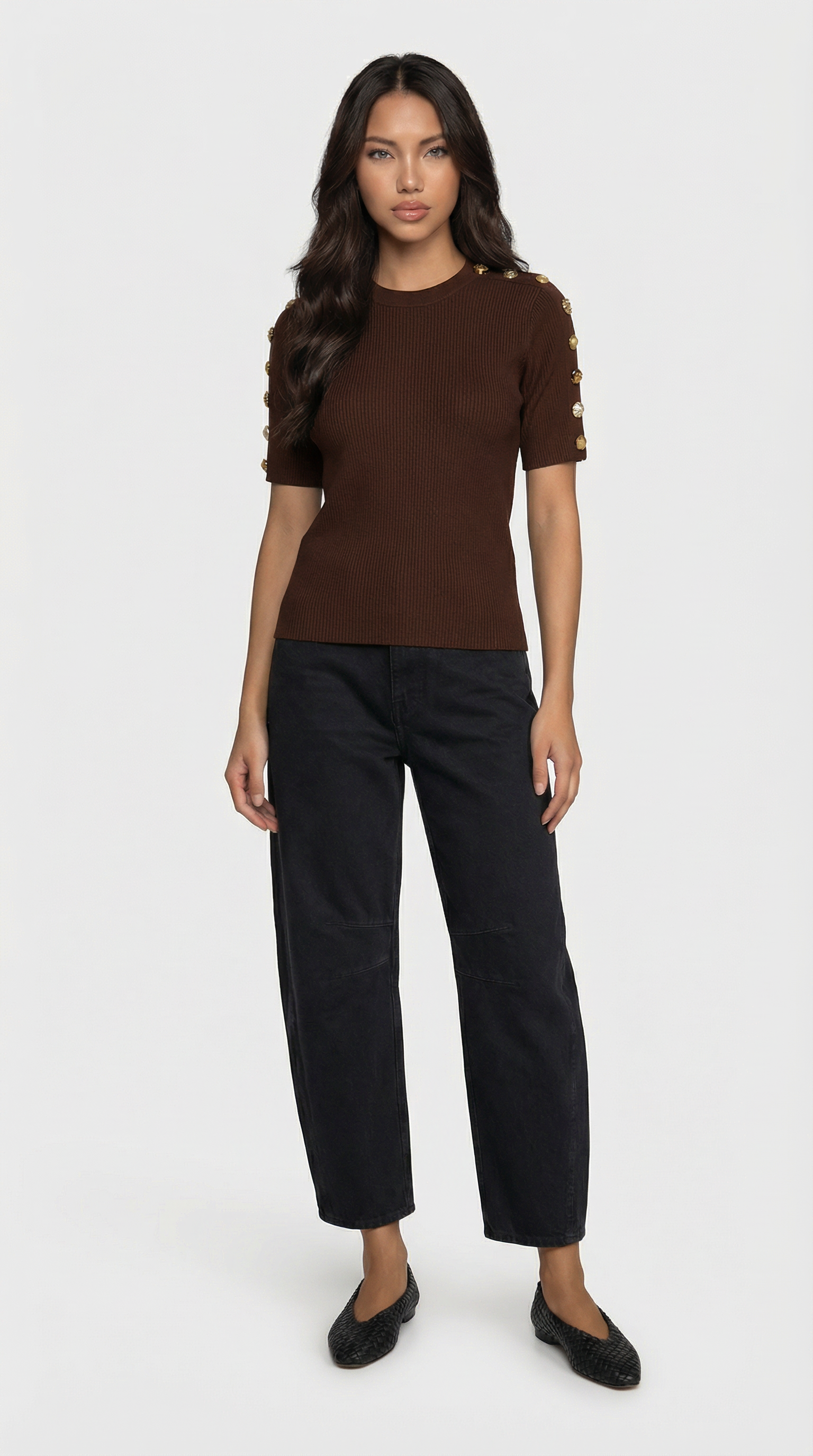 Avena - Metal Buckle Cotton Knitted T-shirt Brown