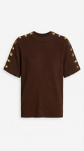 AVENA - CAMISETA DE ALGODÓN TEJIDA CON HEBILLA METÁLICA MARRÓN