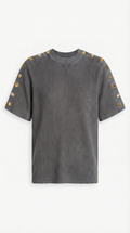 AVENA - CAMISETA DE ALGODÓN TEJIDA CON HEBILLA METÁLICA GRIS