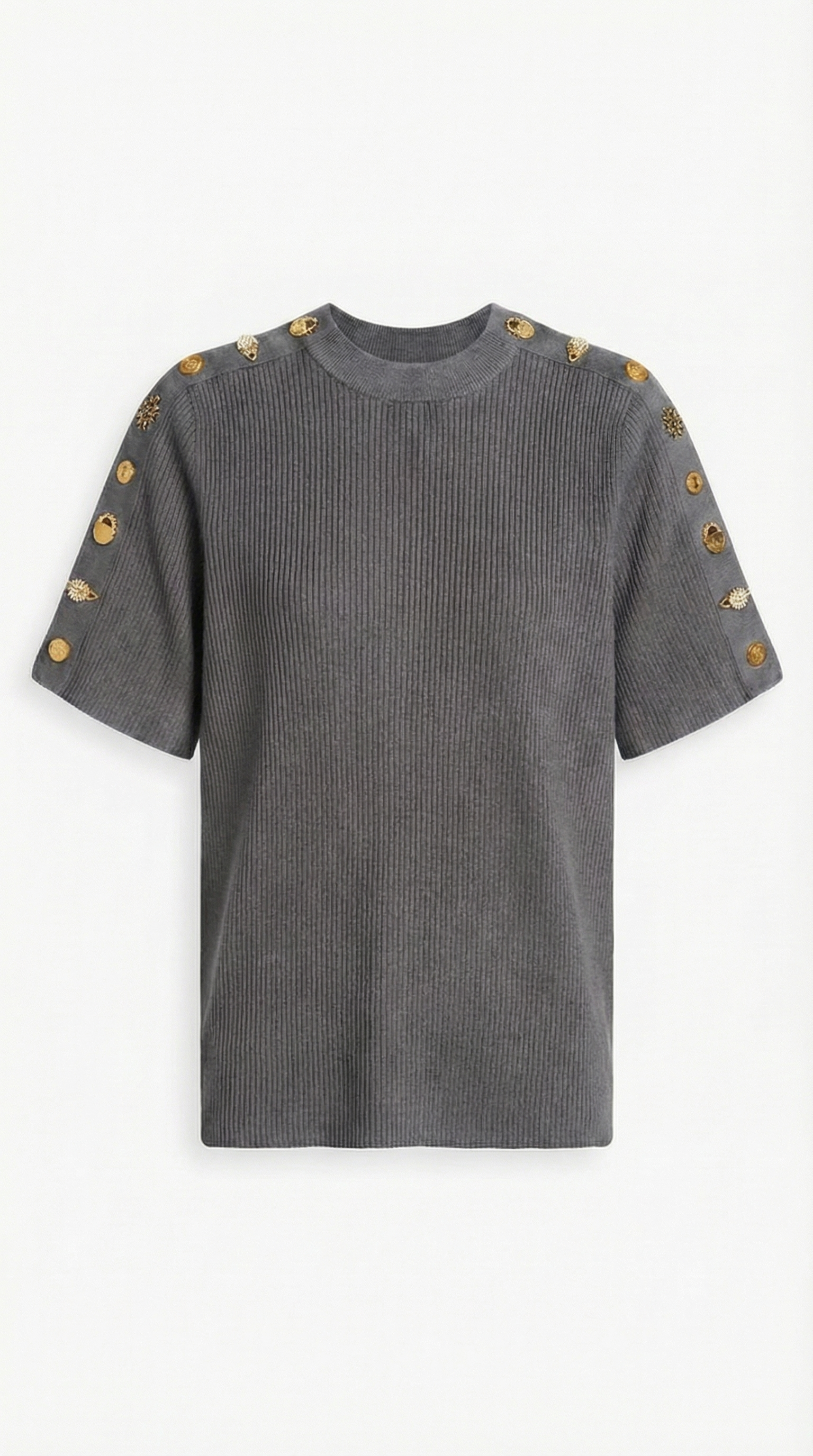 Avena - Metal Buckle Cotton Knitted T-shirt Gray