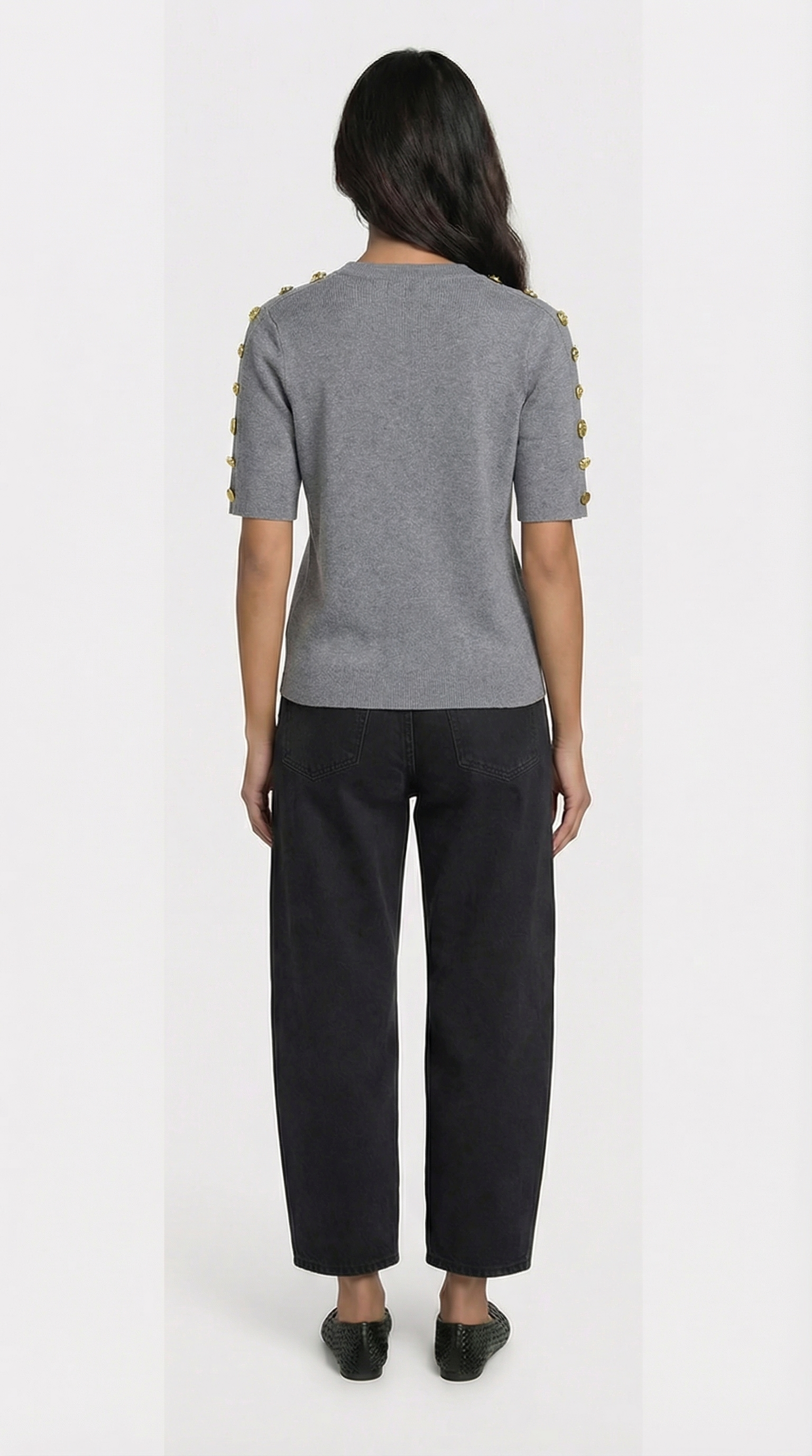 Avena - Metal Buckle Cotton Knitted T-shirt Gray