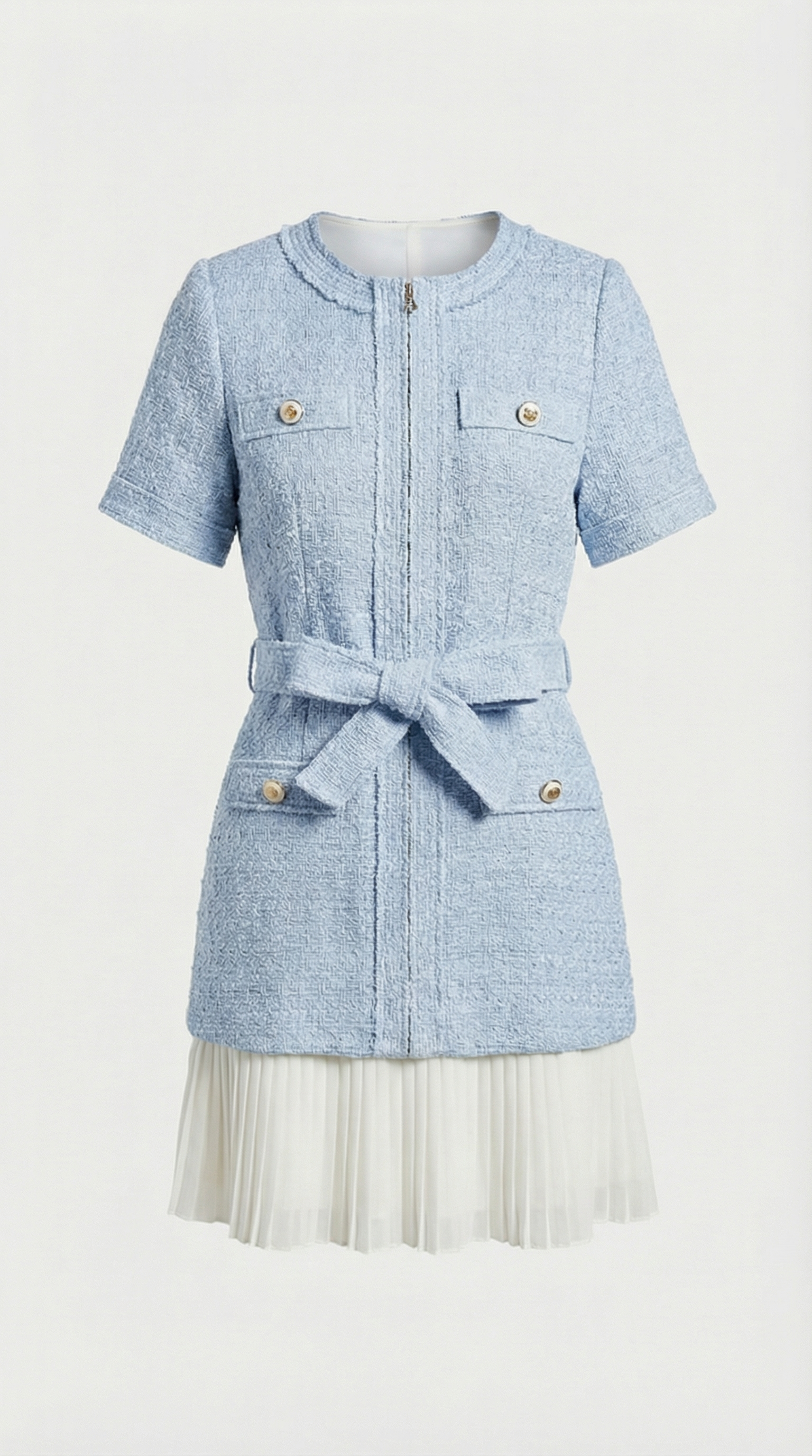 Oli - Belted Tweed & Pleated Chiffon Dress